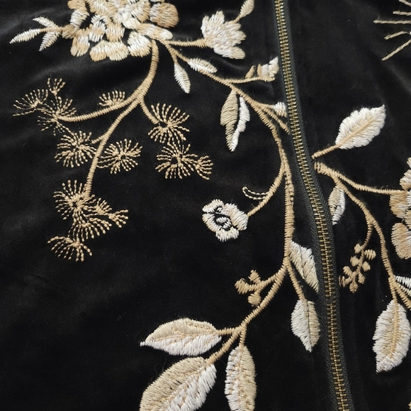 Johnny Was Womens Velour Track Jacket Embroidered Size XXL Black - Picture 2 of 9